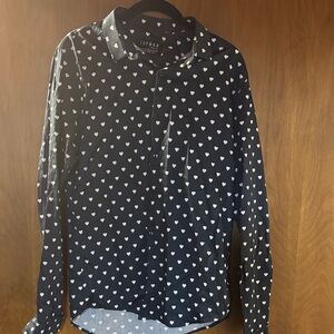 Topman Dark Blue Shirt with White Heart Pattern